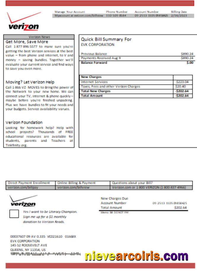 Verizon utility business bill